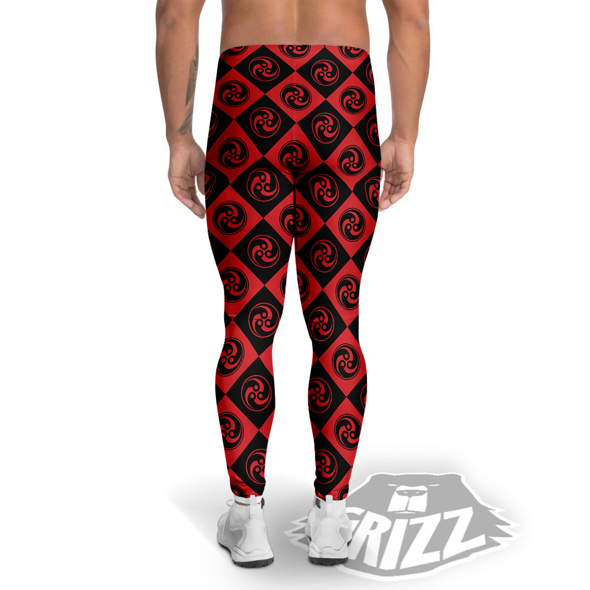 Red Tomoe Print Pattern Men's Leggings-grizzshop