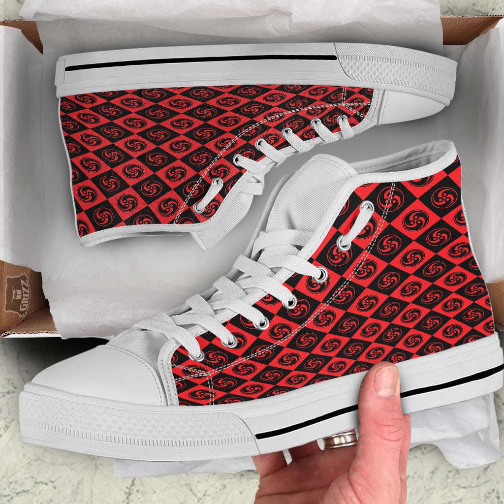 Red Tomoe Print Pattern White High Top Shoes-grizzshop