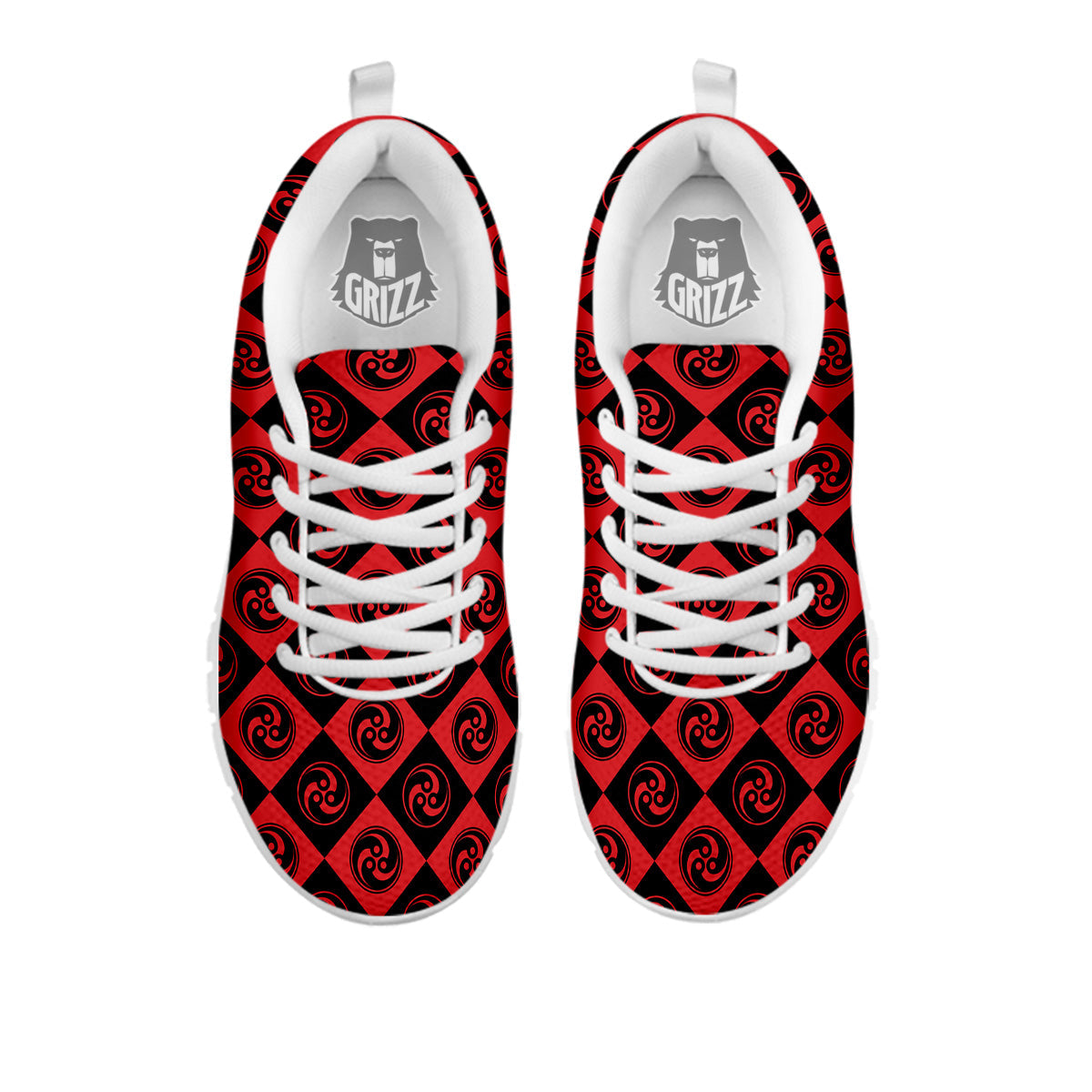 Red Tomoe Print Pattern White Sneaker-grizzshop
