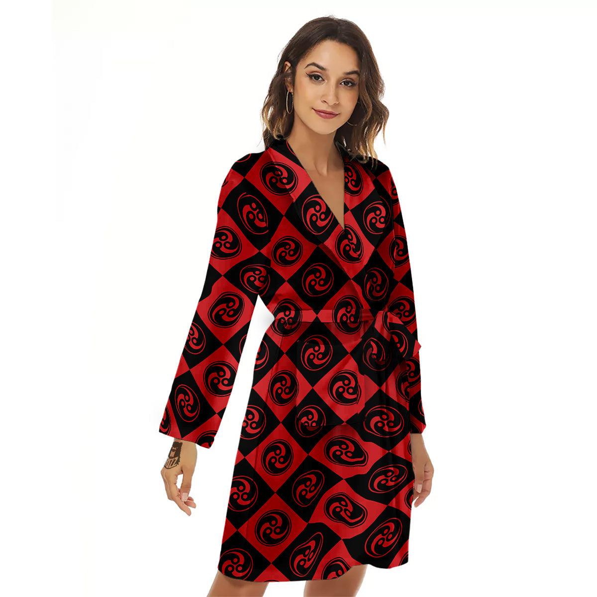 Red Tomoe Print Pattern Women's Robe-grizzshop