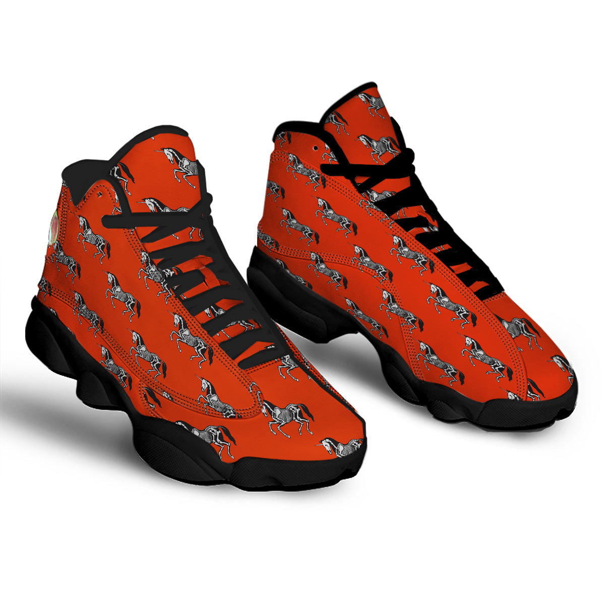 Red Unicorn Skeleton Print Pattern Black Basketball Shoes-grizzshop