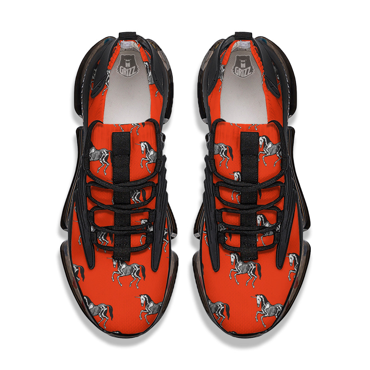 Red Unicorn Skeleton Print Pattern Black Gym Shoes-grizzshop
