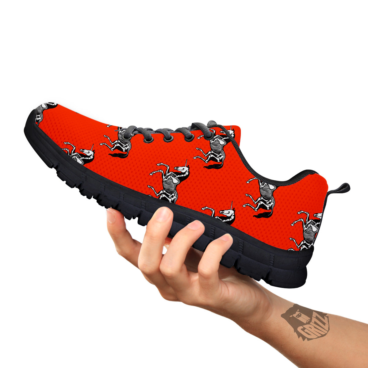 Red Unicorn Skeleton Print Pattern Black Sneaker-grizzshop