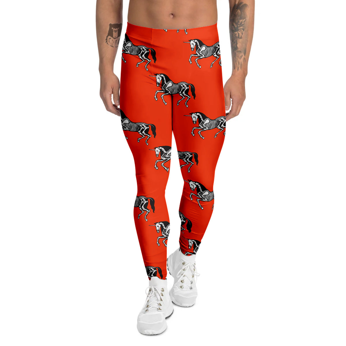 Red Unicorn Skeleton Print Pattern Men's Leggings-grizzshop