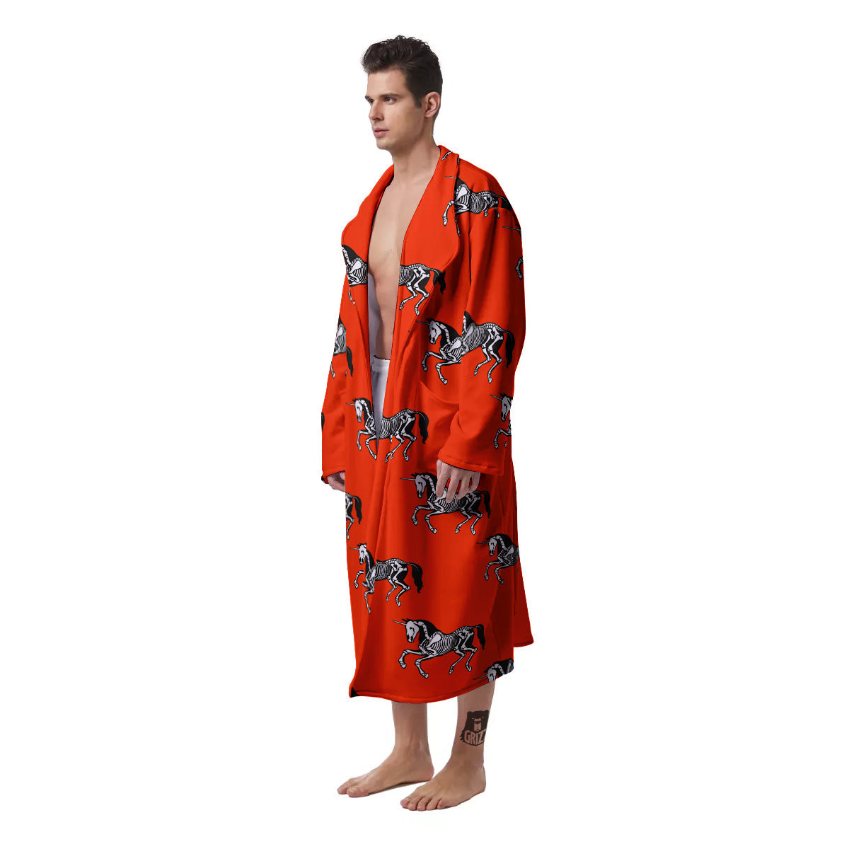 Red Unicorn Skeleton Print Pattern Men's Robe-grizzshop