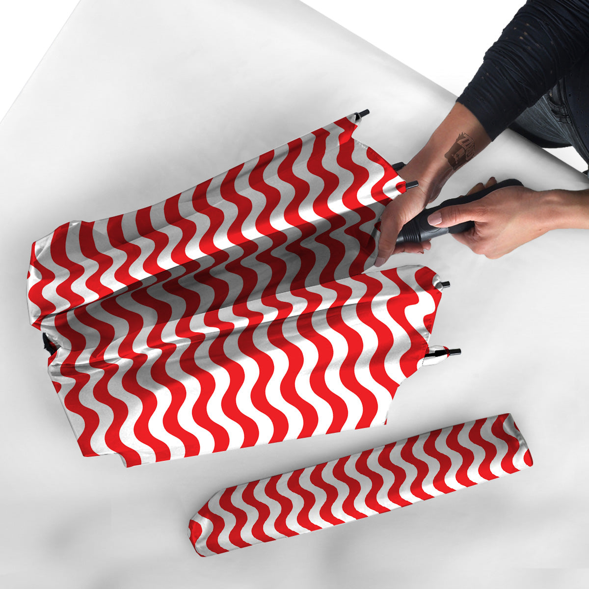 Red Wave Striped Print Umbrella-grizzshop