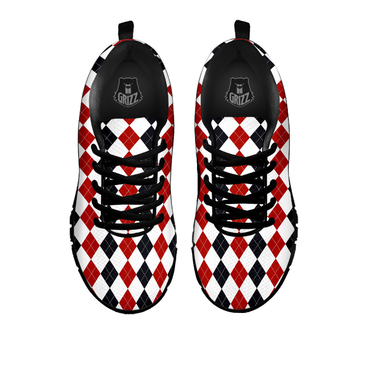 Red White And Black Argyle Print Pattern Black Sneaker-grizzshop