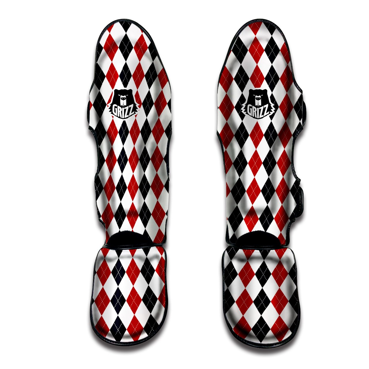 Red White And Black Argyle Print Pattern Muay Thai Shin Guards-grizzshop