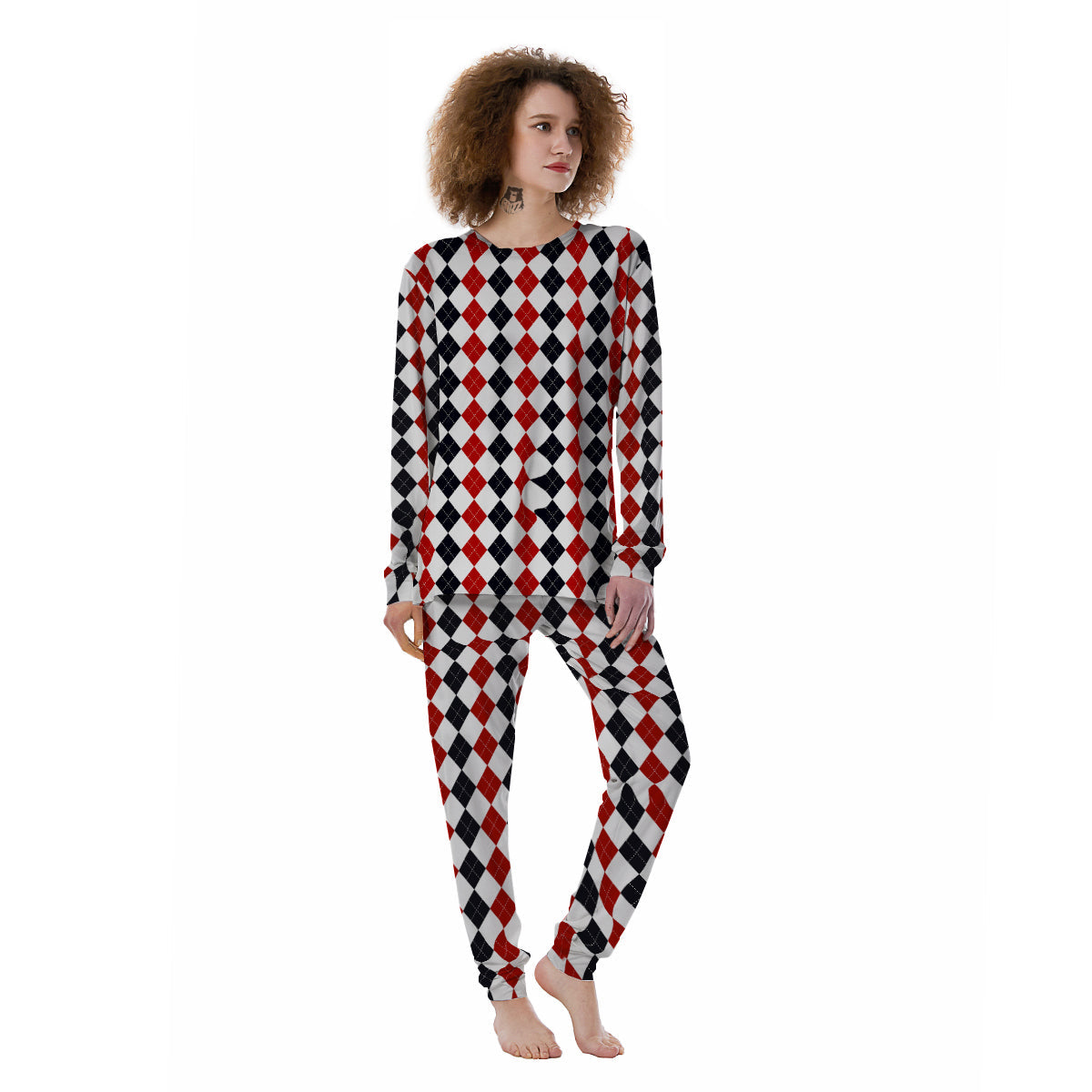 Red White And Black Argyle Print Pattern Women's Pajamas-grizzshop