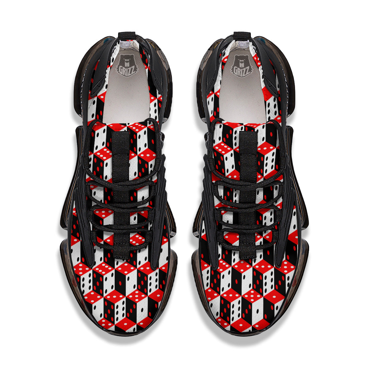Red White And Black Dice Print Pattern Black Gym Shoes-grizzshop