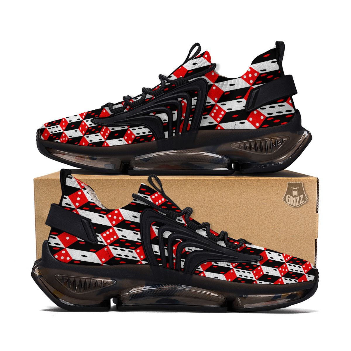 Red White And Black Dice Print Pattern Black Gym Shoes-grizzshop