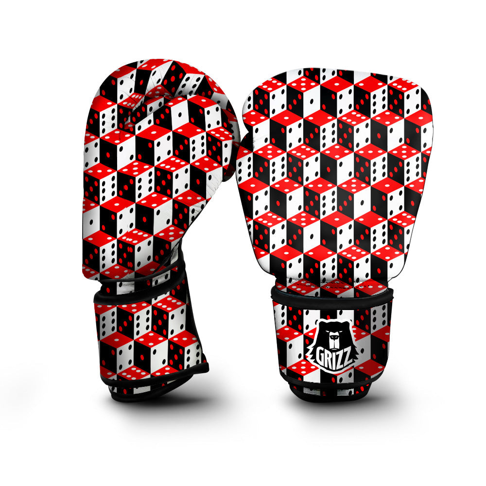 Red White And Black Dice Print Pattern Boxing Gloves-grizzshop