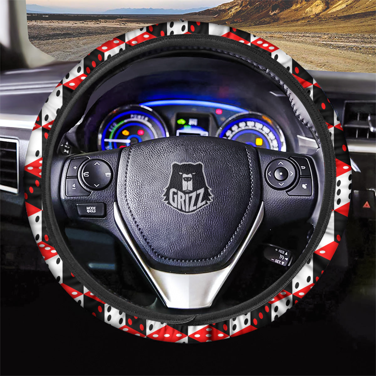 Red White And Black Dice Print Pattern Car Steering Wheel Cover-grizzshop