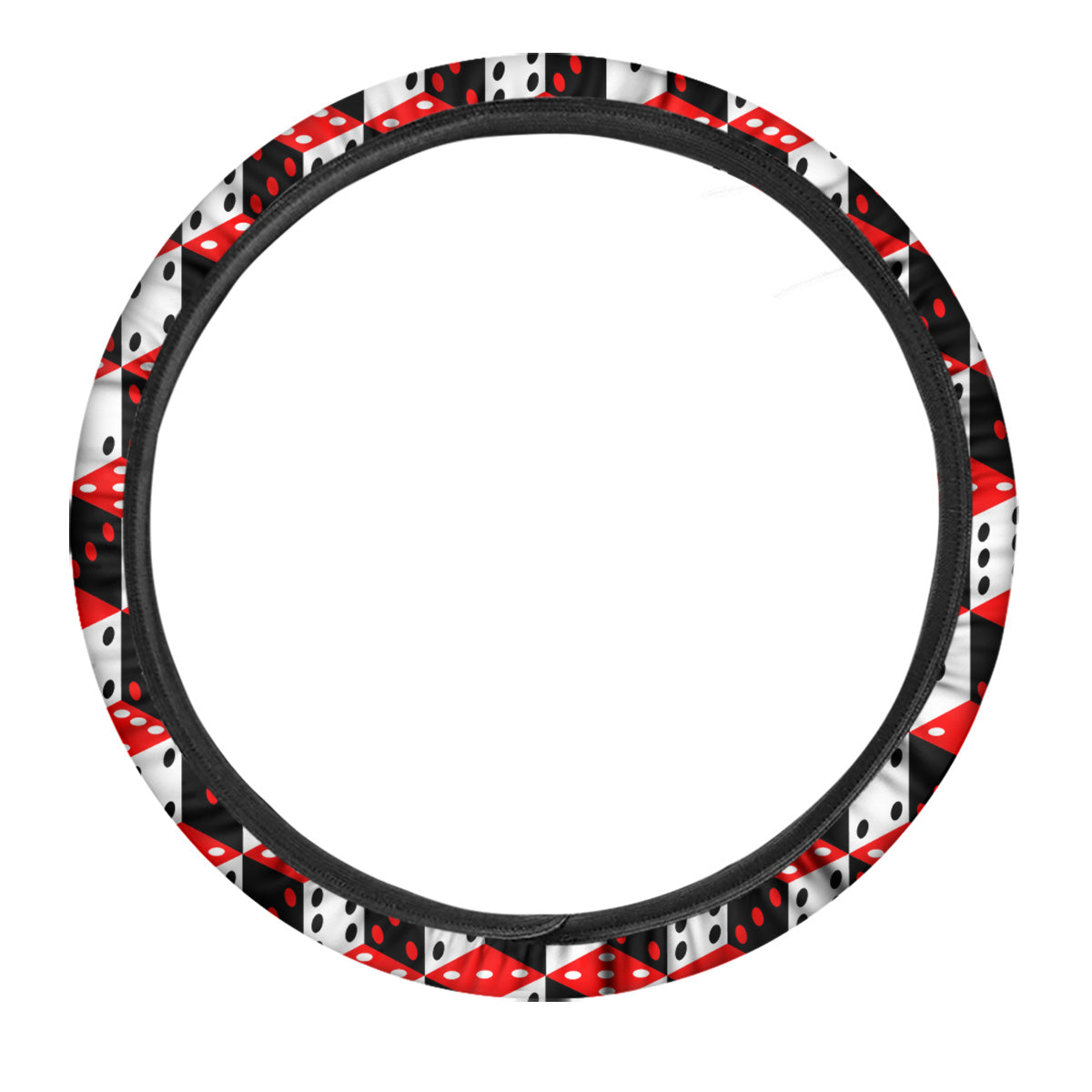 Red White And Black Dice Print Pattern Car Steering Wheel Cover-grizzshop