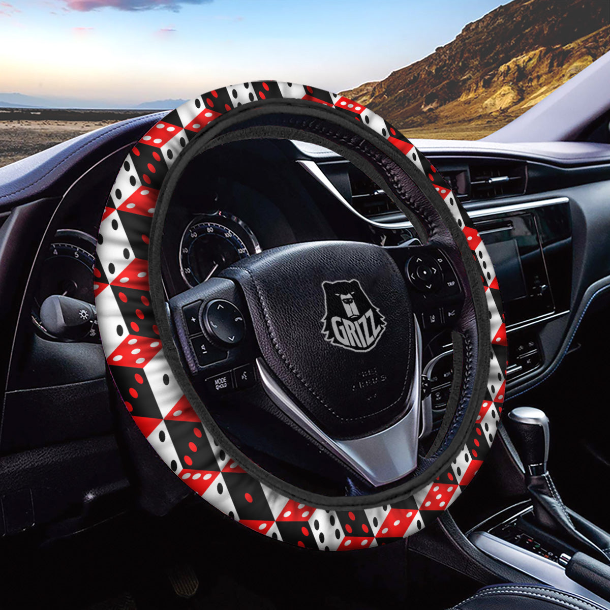 Red White And Black Dice Print Pattern Car Steering Wheel Cover-grizzshop