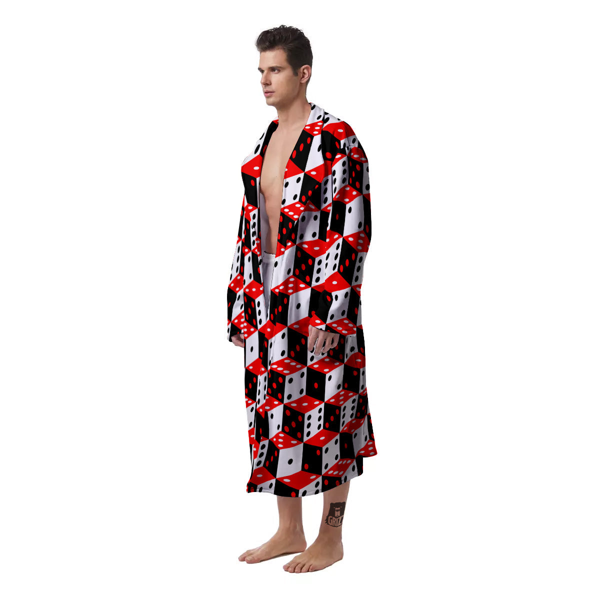 Red White And Black Dice Print Pattern Men's Robe-grizzshop