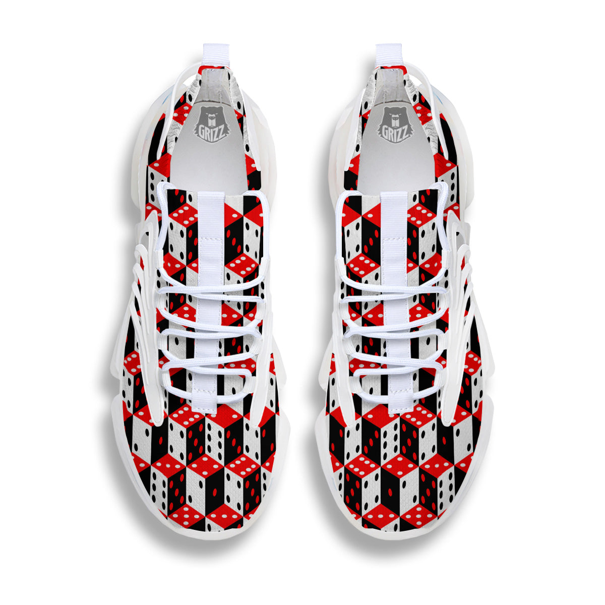 Red White And Black Dice Print Pattern White Gym Shoes-grizzshop