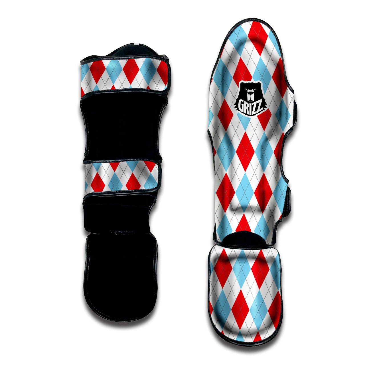 Red White And Blue Argyle Print Pattern Muay Thai Shin Guards-grizzshop