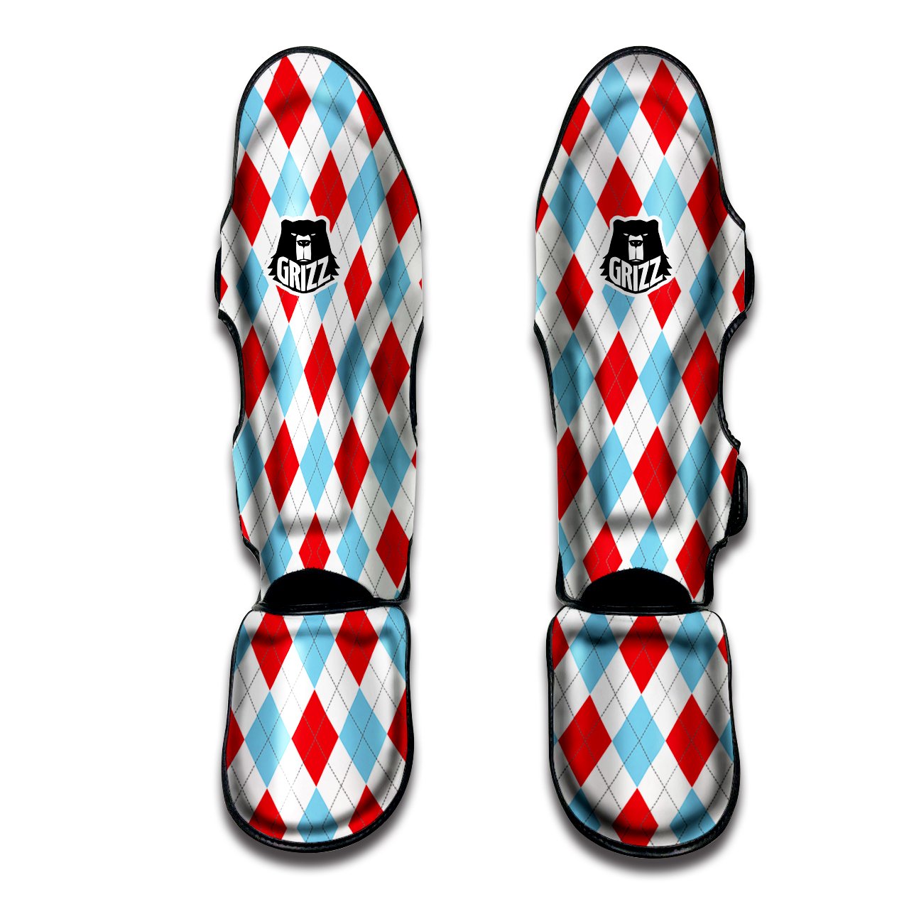 Red White And Blue Argyle Print Pattern Muay Thai Shin Guards-grizzshop