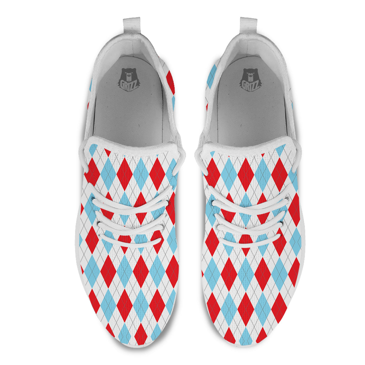 Red White And Blue Argyle Print Pattern White Athletic Shoes-grizzshop