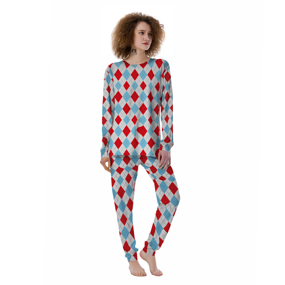 Red White And Blue Argyle Print Pattern Women's Pajamas-grizzshop