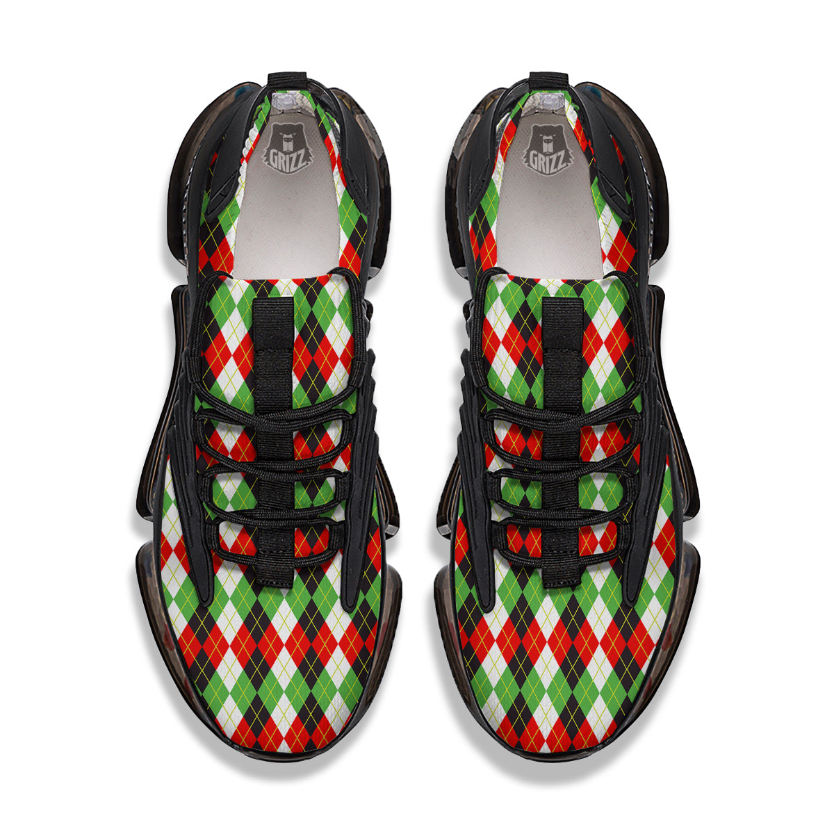 Red White And Green Argyle Print Pattern Black Gym Shoes-grizzshop