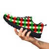 Red White And Green Argyle Print Pattern Black Sneaker-grizzshop