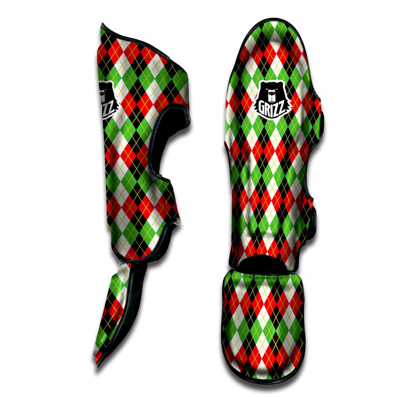 Red White And Green Argyle Print Pattern Muay Thai Shin Guards-grizzshop