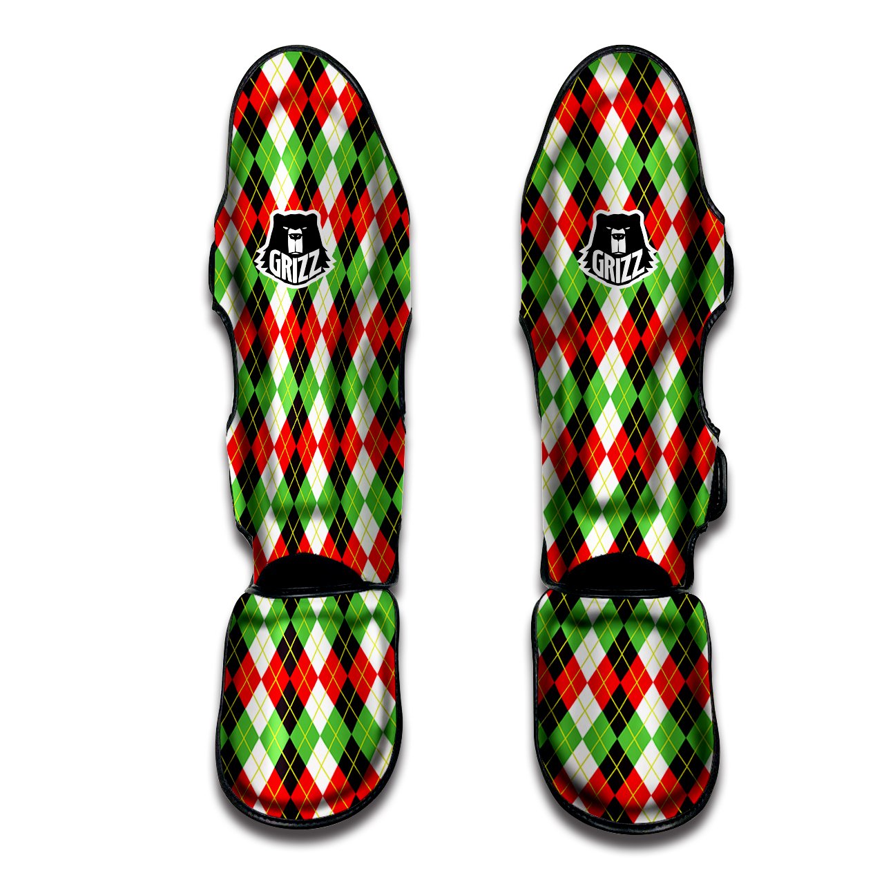 Red White And Green Argyle Print Pattern Muay Thai Shin Guards-grizzshop