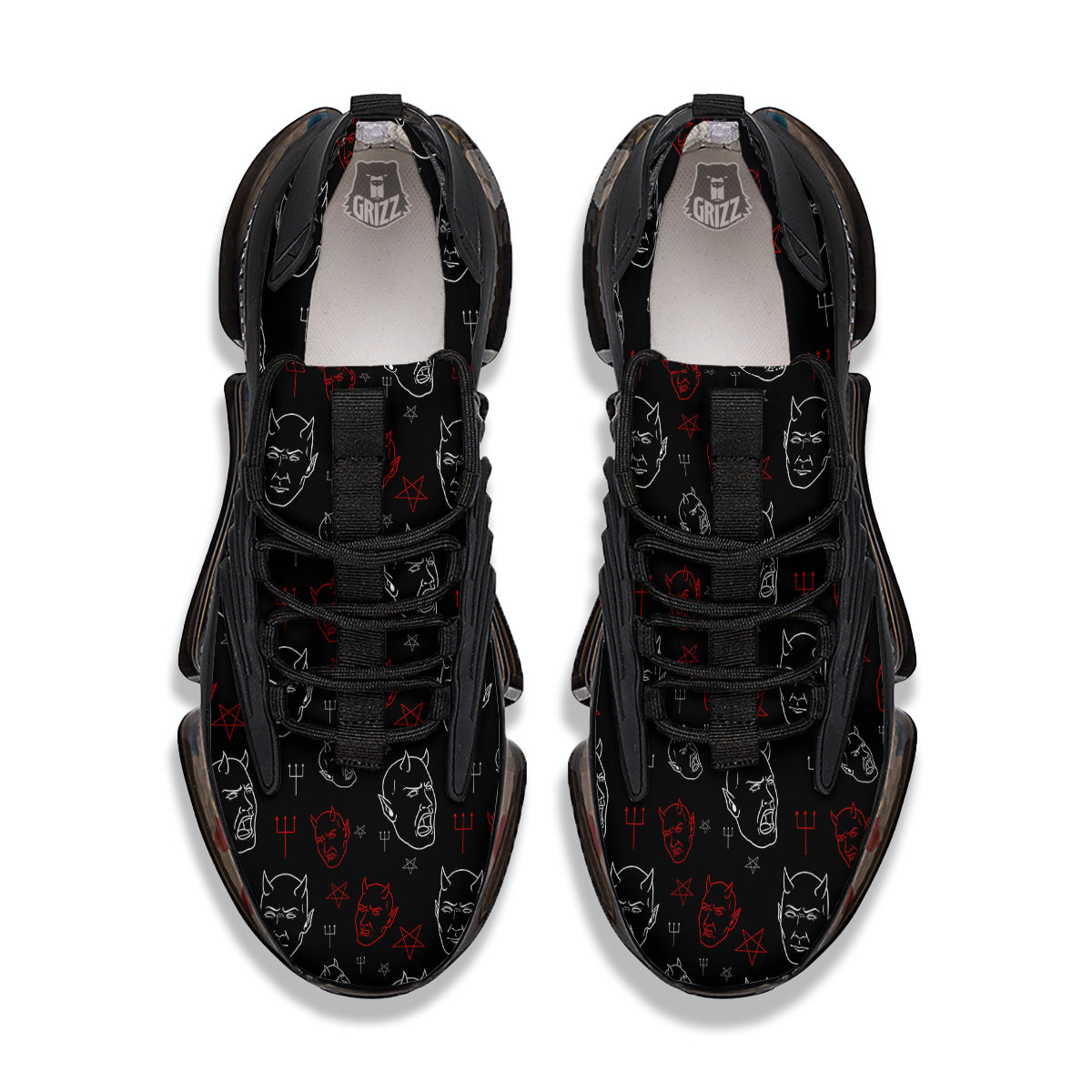 Red White Satan Head Print Pattern Black Gym Shoes-grizzshop