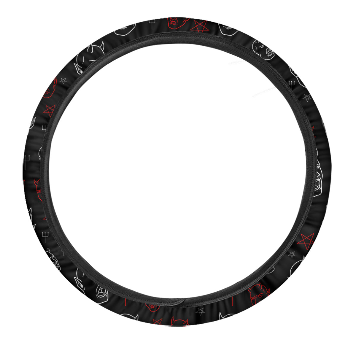 Red White Satan Head Print Pattern Car Steering Wheel Cover-grizzshop