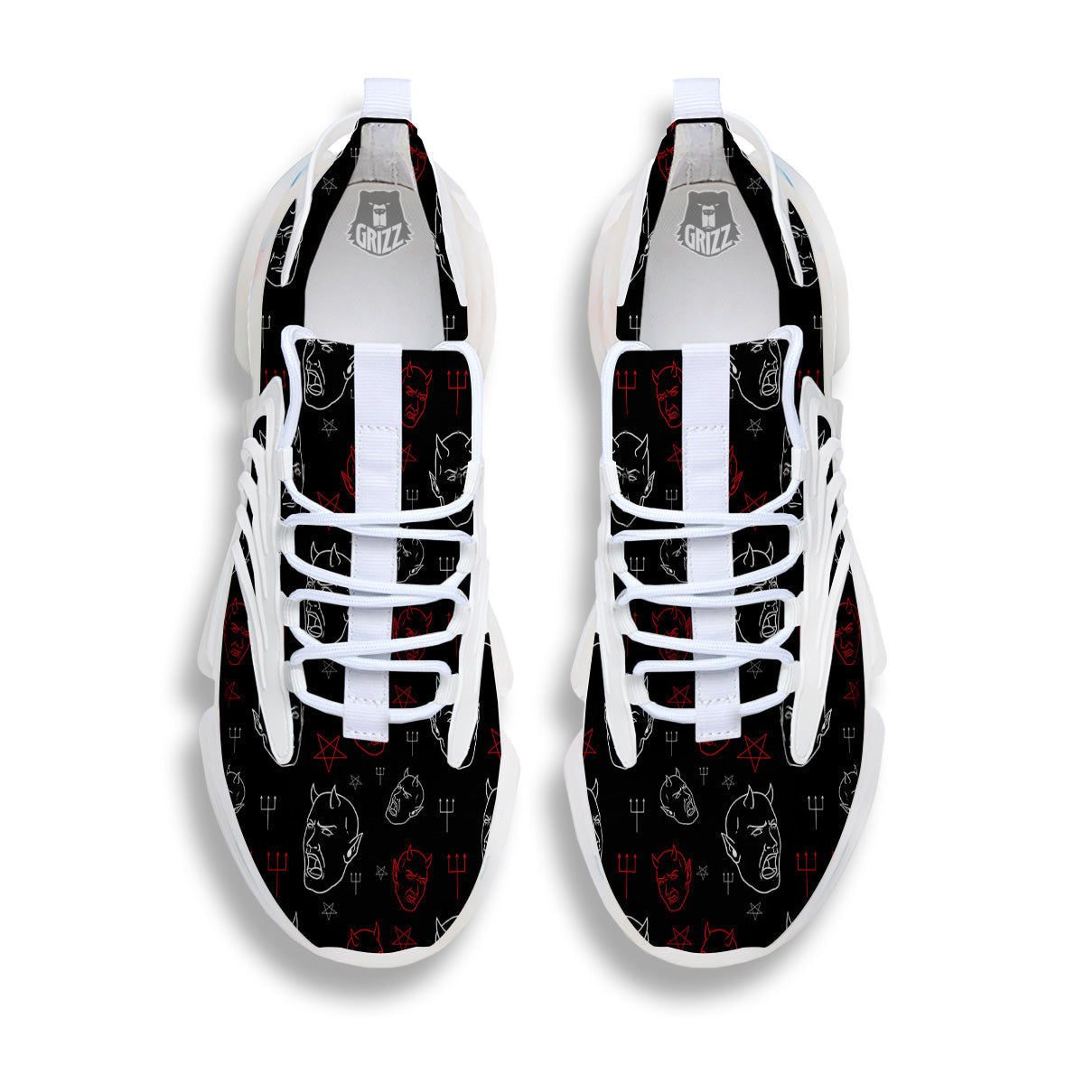Red White Satan Head Print Pattern White Gym Shoes-grizzshop