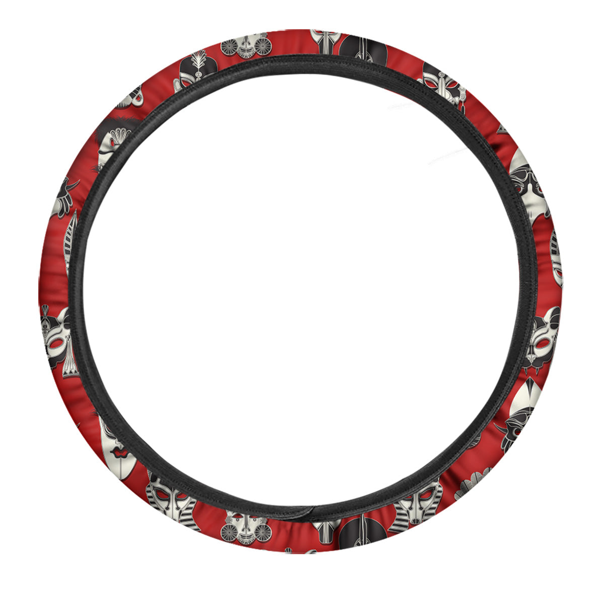 Red White Tribal Mask Print Pattern Car Steering Wheel Cover-grizzshop