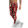 Red White Tribal Mask Print Pattern Men's Leggings-grizzshop