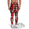 Red White Tribal Mask Print Pattern Men's Leggings-grizzshop