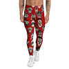 Red White Tribal Mask Print Pattern Men's Leggings-grizzshop