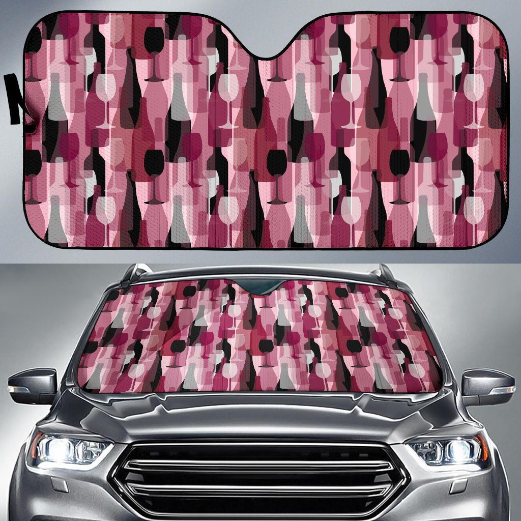 Red Wine Botttle Pattern Print Car Sun Shade-grizzshop