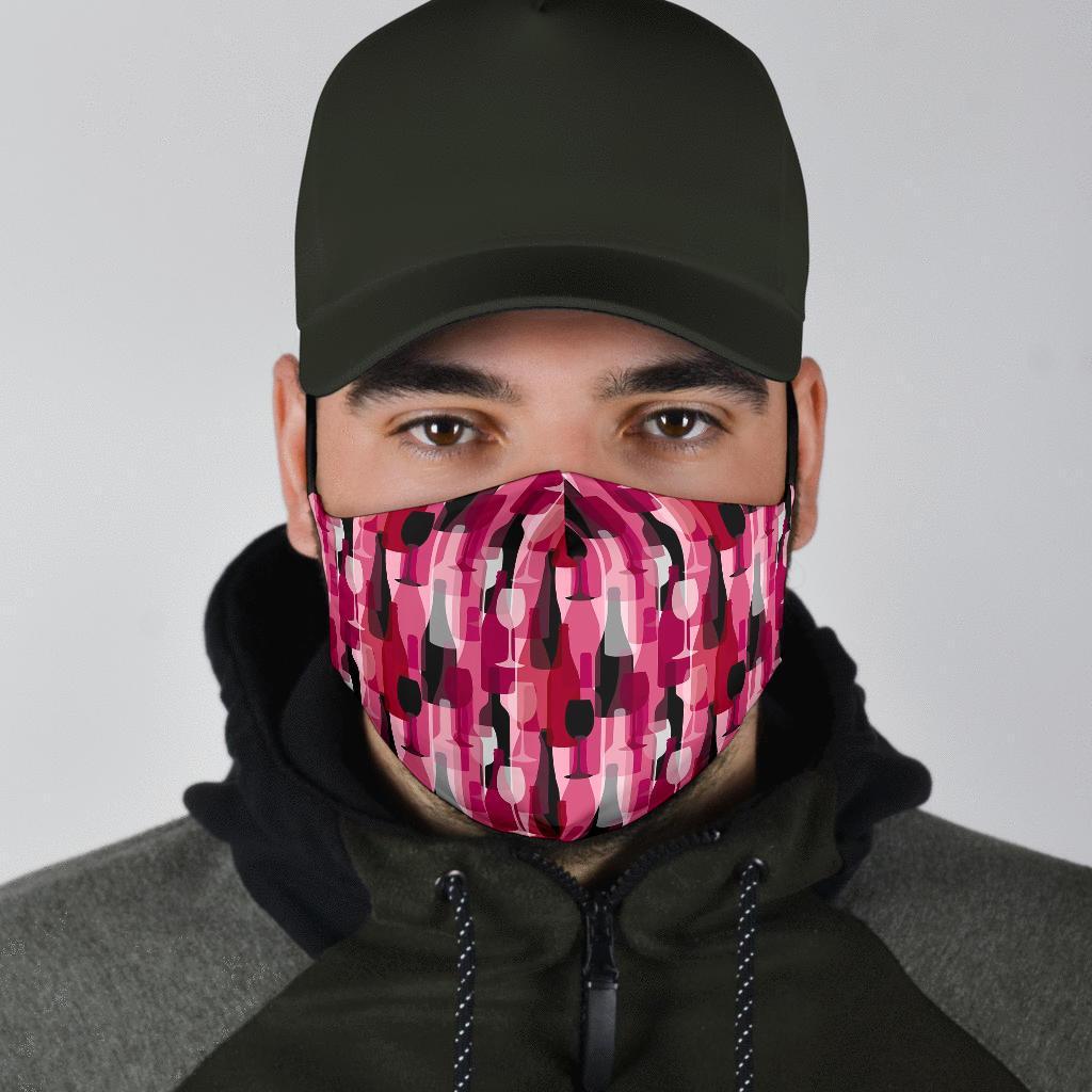 Red Wine Botttle Pattern Print Face Mask-grizzshop