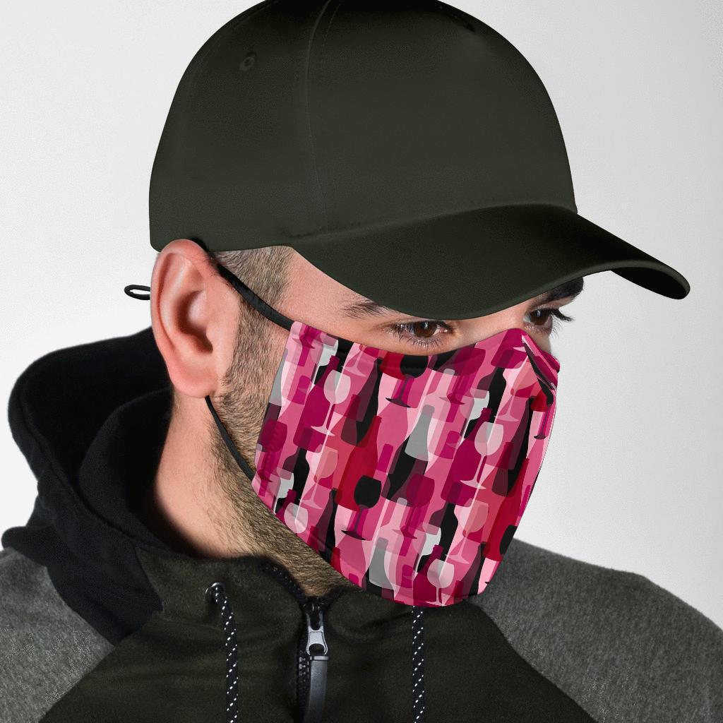 Red Wine Botttle Pattern Print Face Mask-grizzshop