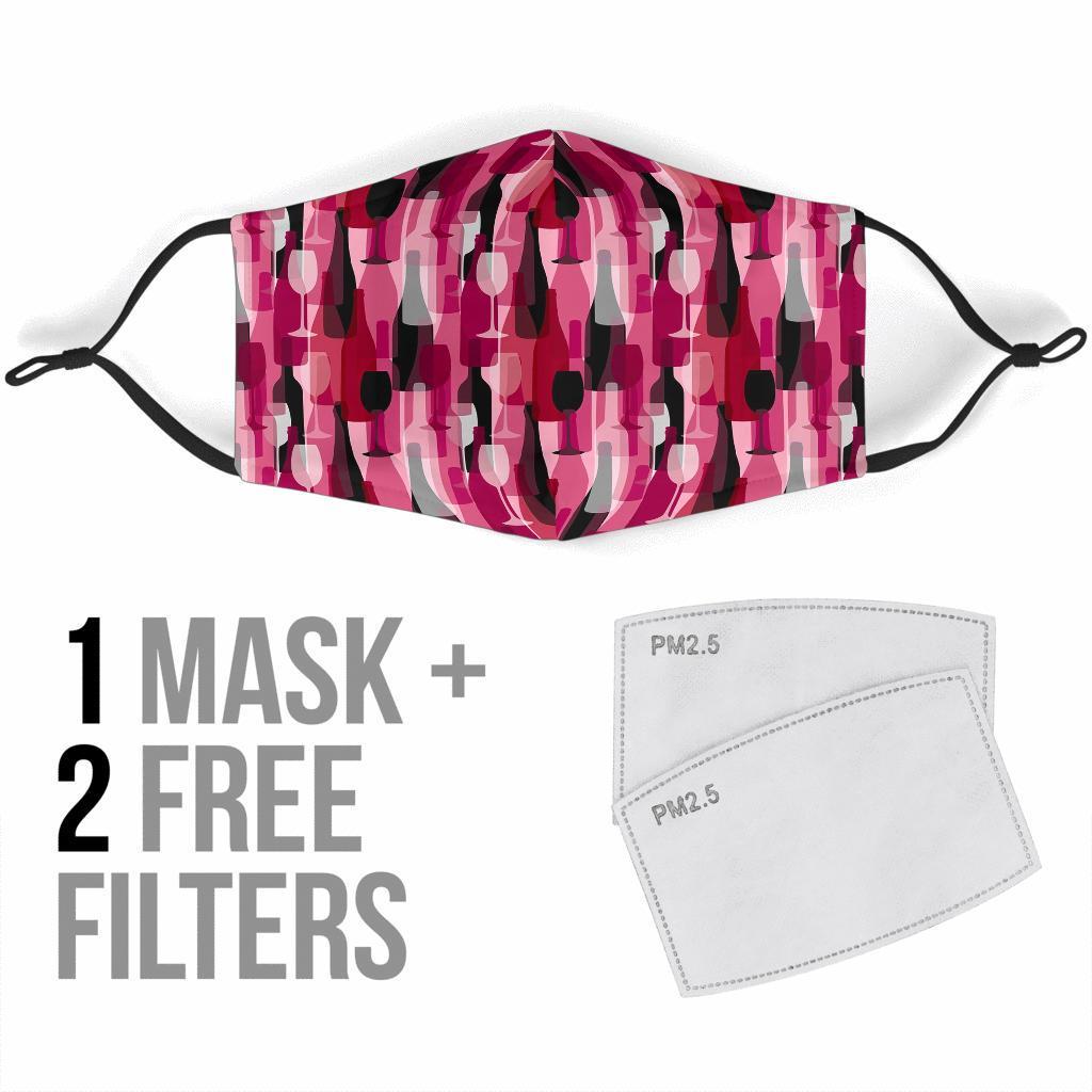 Red Wine Botttle Pattern Print Face Mask-grizzshop