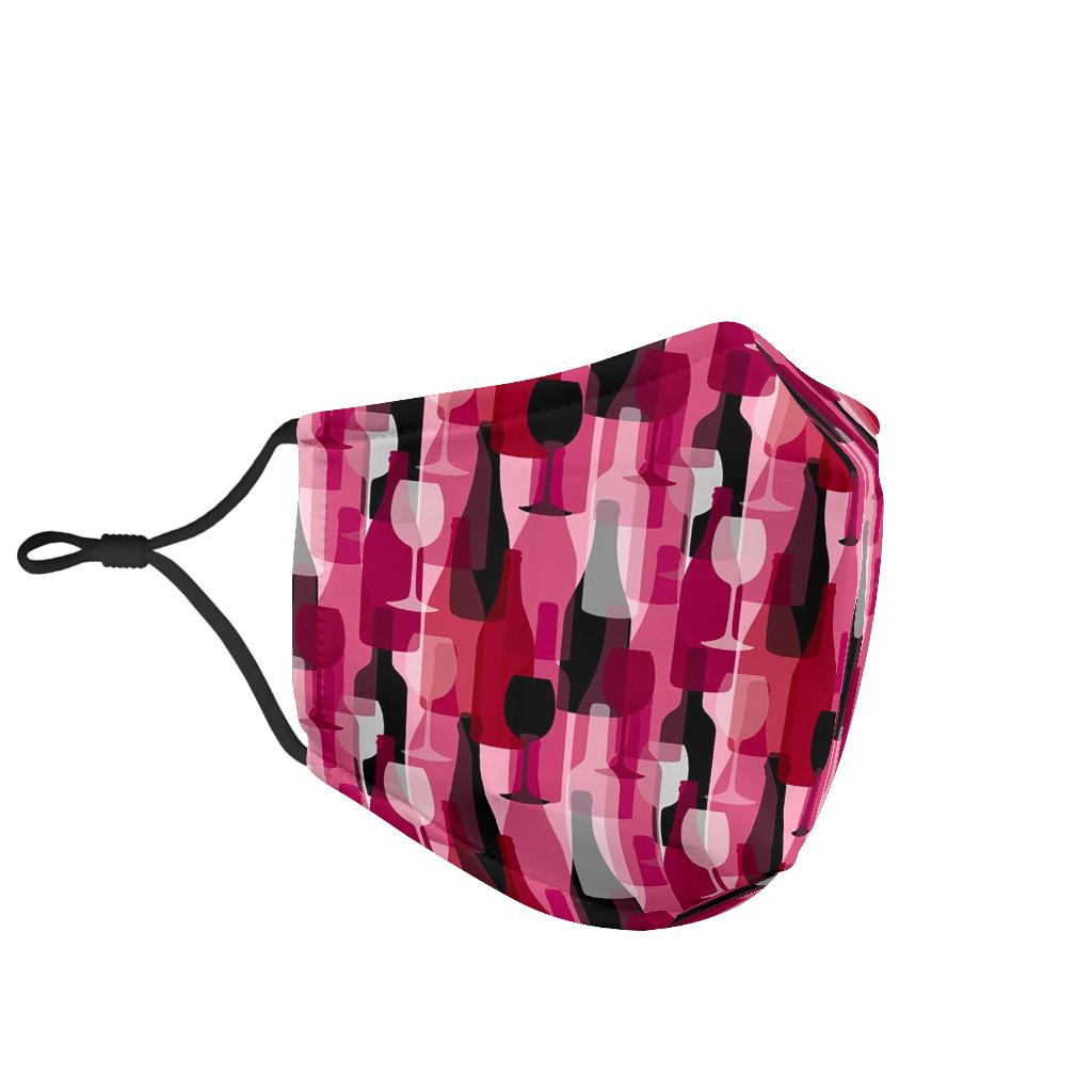 Red Wine Botttle Pattern Print Face Mask-grizzshop