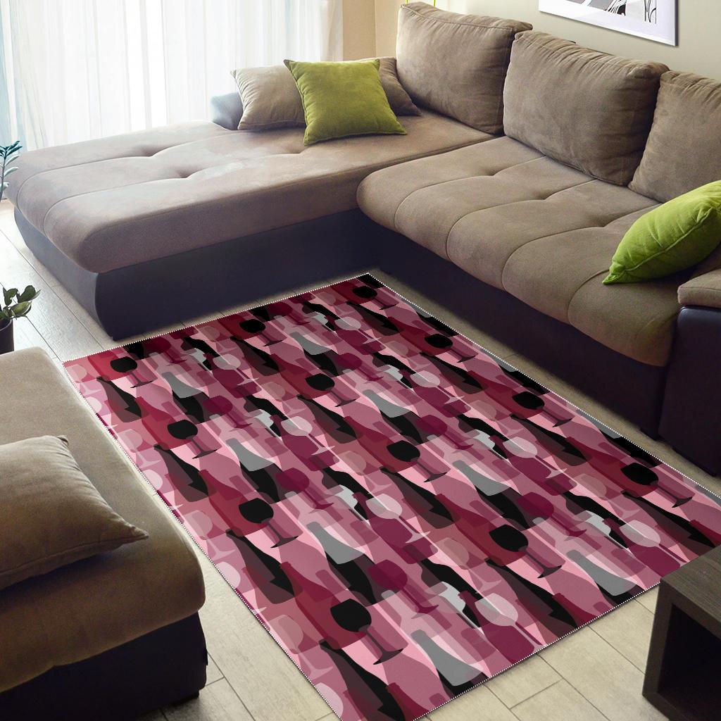 Red Wine Botttle Pattern Print Floor Mat-grizzshop