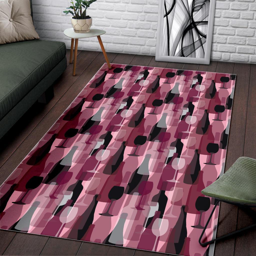 Red Wine Botttle Pattern Print Floor Mat-grizzshop