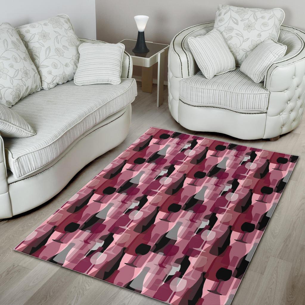 Red Wine Botttle Pattern Print Floor Mat-grizzshop