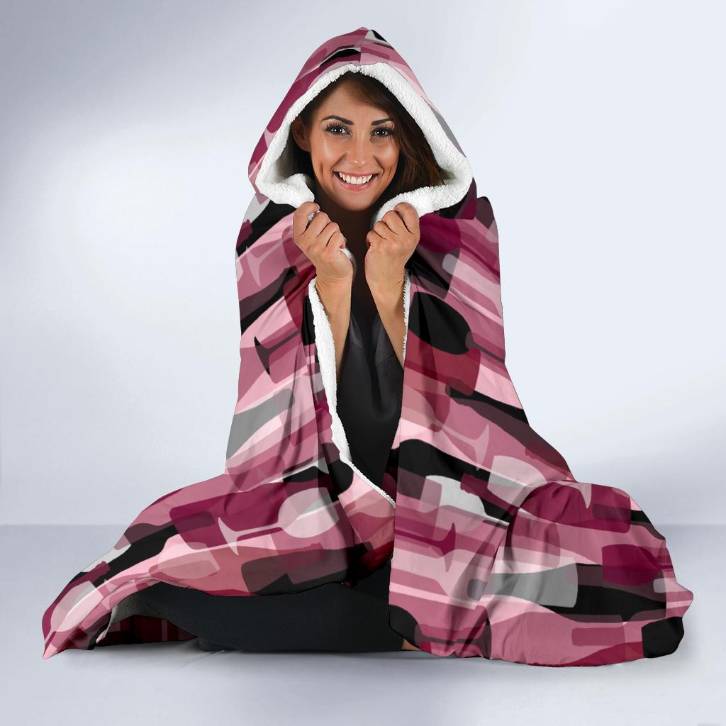 Red Wine Botttle Pattern Print Hooded Blanket-grizzshop