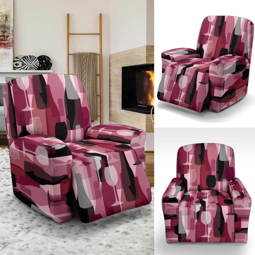 Red Wine Botttle Pattern Print Recliner Cover-grizzshop