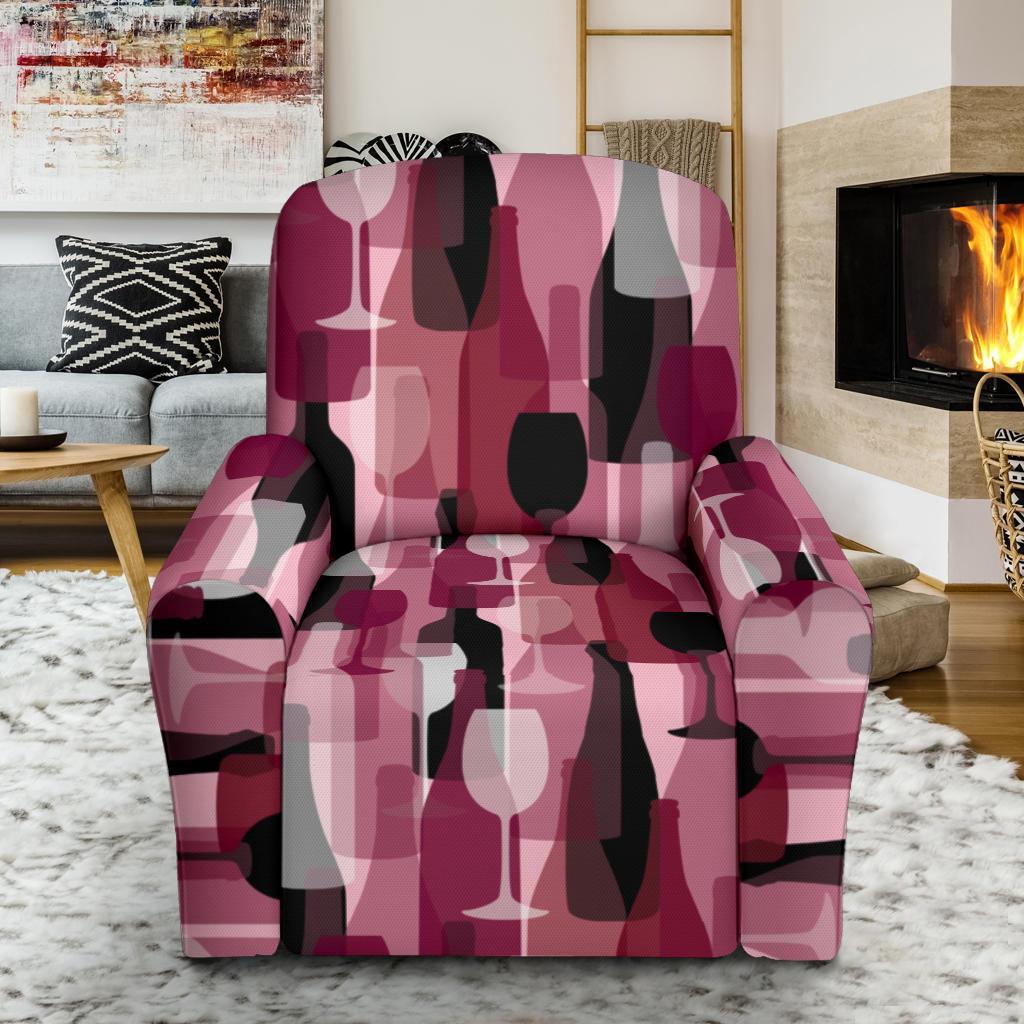 Red Wine Botttle Pattern Print Recliner Cover-grizzshop