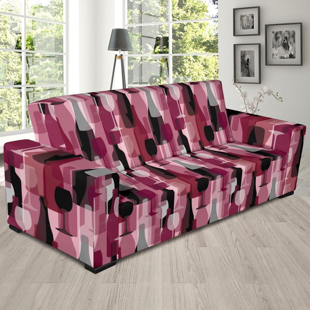 Red Wine Botttle Pattern Print Sofa Covers-grizzshop