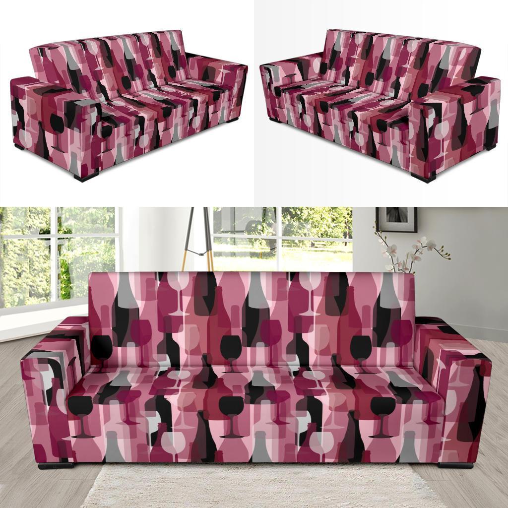 Red Wine Botttle Pattern Print Sofa Covers-grizzshop