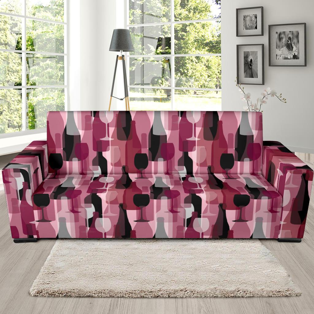 Red Wine Botttle Pattern Print Sofa Covers-grizzshop